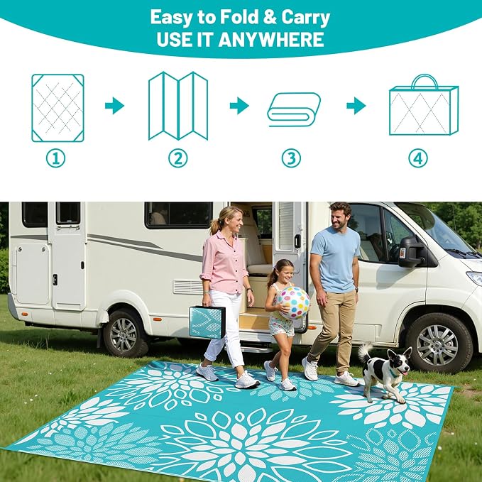 HEBE Waterproof Outdoor Rug 6x9 for Patios, Floral Reversible Plastic Straw Rug Patio Mat, Indoor Outdoor Carpet RV Mat Camping Rug for Deck, Camper, Porch, Balcony, Backyard, Picnic