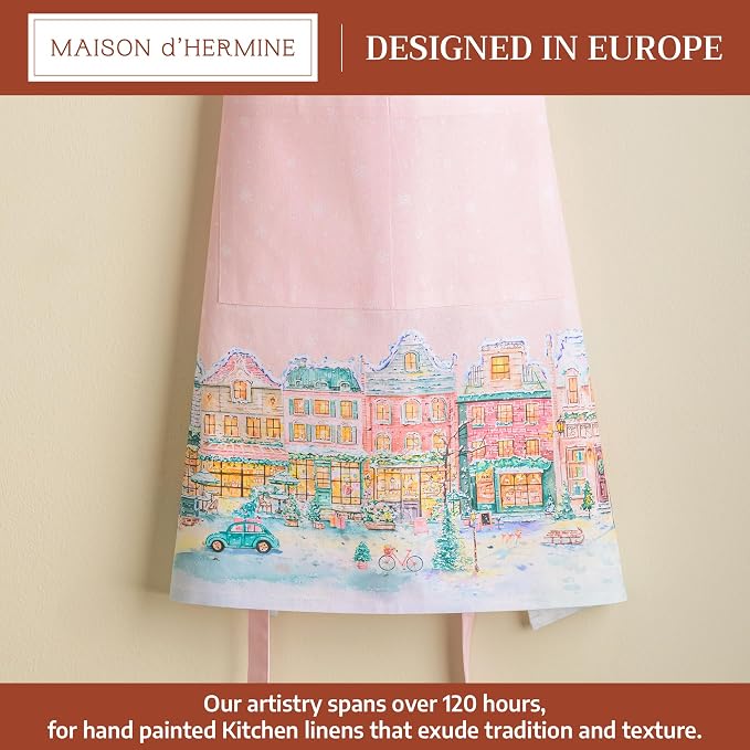 Maison d' Hermine Aprons for women with Pocket 100% Cotton (27.50"x31.50") | Adjustable Neck Strap & long ties Apron Men Chef Wedding Cooking Gardening Server Maid