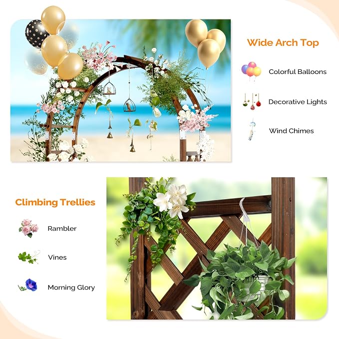 VINGLI Wooden Garden Arbor, Heavy Duty Outdoor Frame Trellis with Planter for Ceremony, Wood Trellis Garden Arch Pergola for Plant Climbing, Patio, Lawn, Wedding (with Planter)
