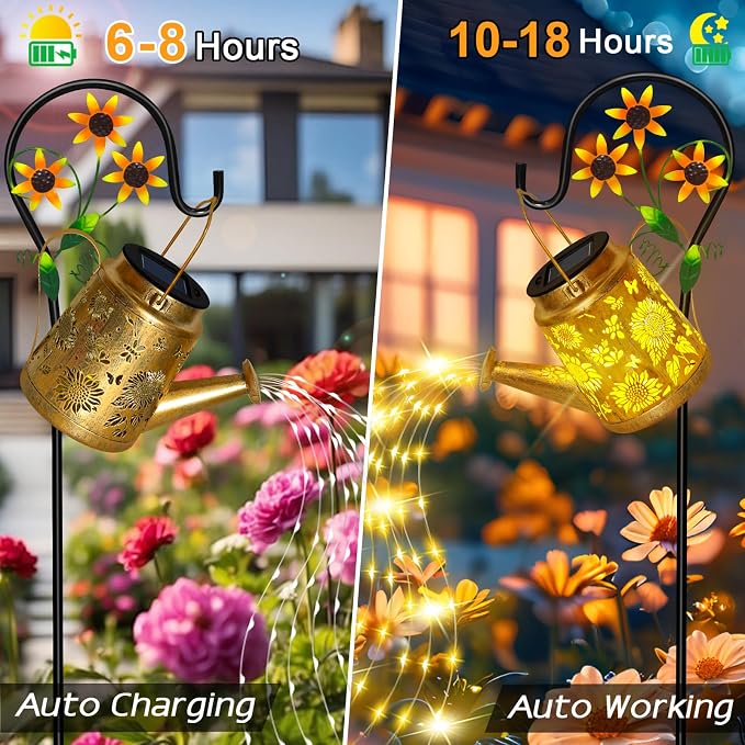 Sunflower Solar Watering Can Lights, Outdoor Waterproof Garden Lanterns with Shepherd Hook, Solar Garden Decor for Yard Outdoor Landscape Pathway, Gift for Women Mom Grandma,Mothers Day Gifts 2 Pack