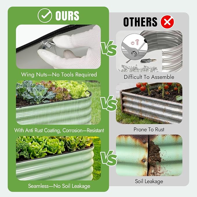 INNO STAGE Galvanized Raised Garden Bed Kits, 4x2x1.4FT Metal Raised Beds Outdoor for Gardening, 17'' Tall Large Steel Raised Planter Bed for Vegetables, Flowers Patio Ground Planter Box (Green, 2Pcs)