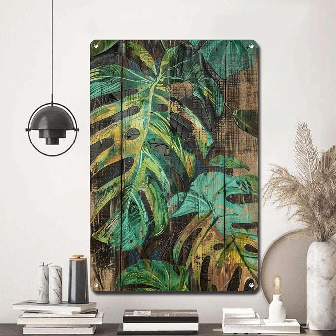 Metal Sign Tin Sign Vintage Wall Art Vintage Monstera Deliciosa Tin Sign for Rustic Wall Art Shabby Chic Interiors and Plant Lover Bathroom Signs for Home for Home Decor 8×12 Inches