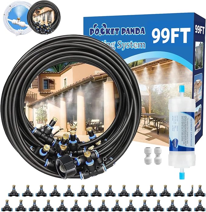 Misters for Outside Patio, Outdoor Water Misting Cooling System,99FT|30M. Backyard Mist Kit for Garden, Greenhouse, Fan,Deck,Umbrella,Canopy,Pool,Porch,Trampoline,Park,BBQ Party Accessories