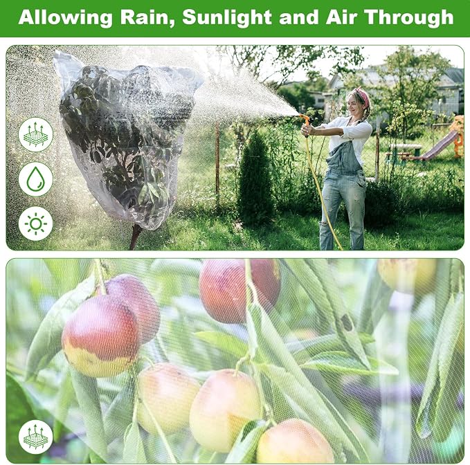 Large Fruit Tree Netting, 2 Pack 10x10Ft Garden Netting Pest Barrier Mesh Covers Bags with Zipper and Drawstring Insect Bird Cover Netting Plant Protection Covers for Vegetables Bushes