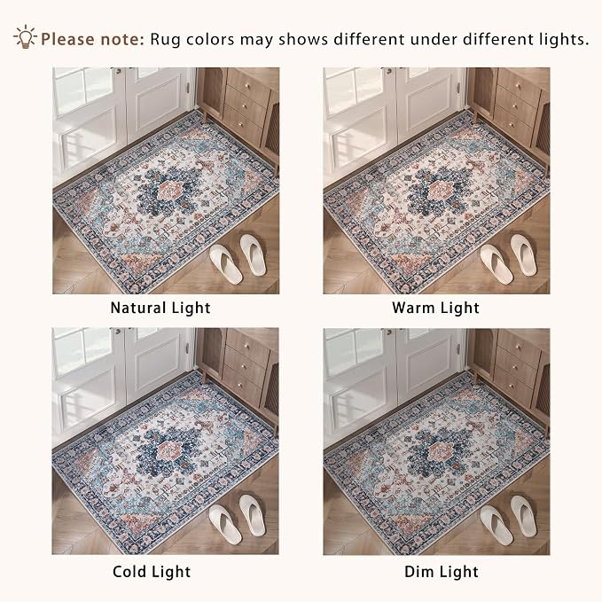 Tangsoo 3x10 Runner Rugs for Hallway, Long Washable Runner Rugs Non Slip | Vintage Soft Low Pile Rug Runner, Indoor Oriental 10ft Carpet Runners for Living Room Kitchen Bedroom Blue/Orange Home Decor