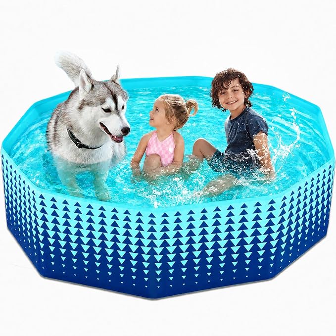 Jasonwell Foldable Dog Kiddie Pool - Hard Plastic Kids Paddling Pool Toddler Baby Swimming Pools for Backyard Collapsible Whelping Box Pet Doggie Cats Wading Pools Bathtub for Puppy Large Dogs 63In,G