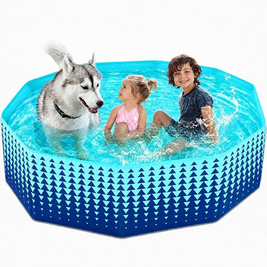 Jasonwell Foldable Dog Kiddie Pool - Hard Plastic Kids Paddling Pool Toddler Baby Swimming Pools for Backyard Collapsible Whelping Box Pet Doggie Cats Wading Pools Bathtub for Puppy Large Dogs 63In,G