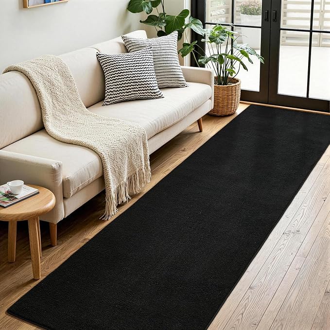 Vasofe Black Runner Rug, 2x10 Feet Washable Soft Hallway Bedroom Runner Rug | Indoor Thickened Memory Foam Long Bedside Rugs for Dorm Kids Boys Room, Washable Medium Pile Soft Carpets for Entrance Hall