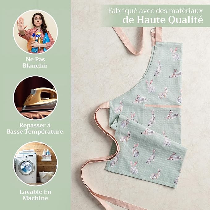 Maison d' Hermine Aprons for women with Pocket 100% Cotton (27.50"x31.50") | Adjustable Neck Strap & long ties Apron Men Chef Wedding Cooking Gardening Server Maid