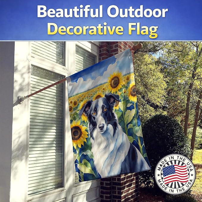 Caroline's Treasures DAC6034CHF Borzoi in Sunflowers House Flag Large Porch Sleeve Pole Decorative Outside Yard Banner Artwork Wall Hanging, Polyester, House Size, Multicolor