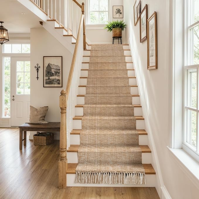 Boho Runner Rug for Hallway, 2.6x16 ft Long Entry Hall Rugs | Tan Modern Farmhouse Kitchen Runner Rugs, Hand-Woven Washable Bathroom Mat Braided Bedside Carpet for Bedroom Laundry