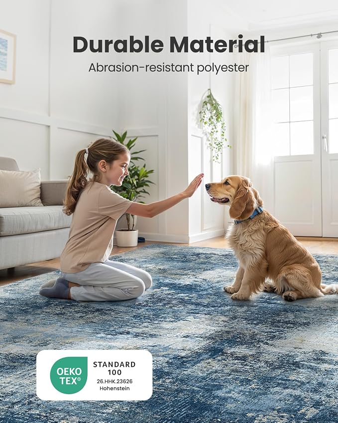 AMADA HOMEFURNISHING 9x12 Area Rugs for Living Room, Modern Large Area Rugs with Non-Slip Backing & Low Pile, Neutral Soft Washable Rug for Nursery, Bedroom, Dinning Room, Playroom, Navy Blue