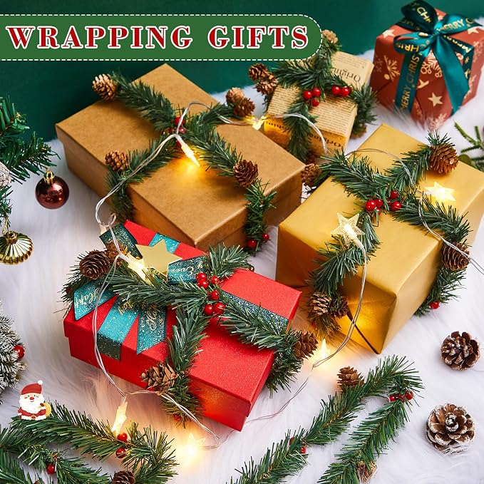 Zhengmy 30 Pcs 20 Inch Christmas Garland Ties with Pinecone & Red Berries, Decorative Twist Tie for Banister Flexible Pine Stems for Christmas Stairs Railing Banister Decor DIY Craft Gift Wrapping