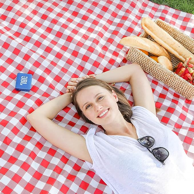 LRUUIDDE Oversize Picnic Beach Blanket, 80''x60'' Outdoor Waterproof Foldable, Sandproof Blankets Plaid Picnic Mat for Beach Camping on Grass Picnic Blankets (RED 1, 80x60in)
