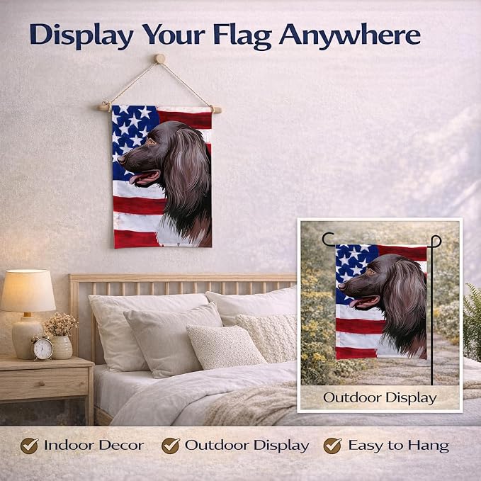 Caroline's Treasures CK6624GF Small Munsterlander Dog American Flag Garden Flag Mailbox Flag Decorative Yard Flag Banner Outside Patio Artwork Yard Flower Beds, Garden Size, Multicolor