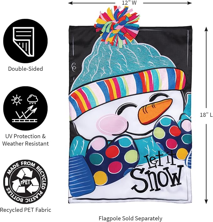 Evergreen Let It Snow-Man Garden Flags 12"x18" Double Sided, Welcome Flags for Outside, Winter Yard Flags, Christmas Decorations for Home, Porch, Yard