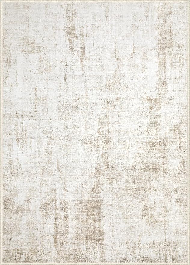 5x7 Area Rugs Washable Rug: Abstract Neutral Rugs Modern Non Slip Area Rug Stain Resistant Low Pile Indoor Carpet for Dining Room Bedroom Nursery Office (Beige, 5'x7')