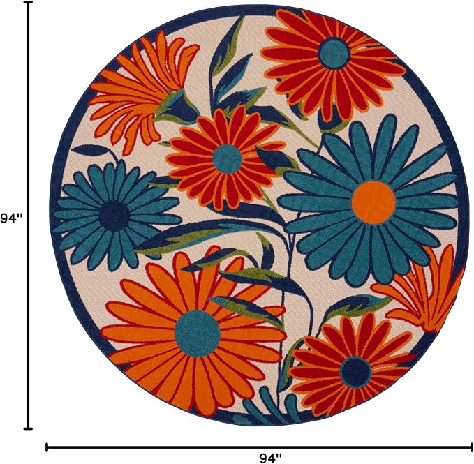 Nourison Home Aloha Multicolor 7'10" x Round Area Rug - Easy Clean, Non Shedding, Bed Room, Living Room, Dining Room, Kitchen (8' x Round)