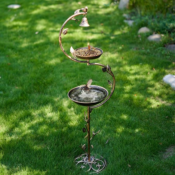 HOUYANG 44" H Cast Iron Bird Baths for Outdoors with Metal Bird Feeder,Vintage Metal Bird Bath Bowl Garden Lawn Yard Decorations