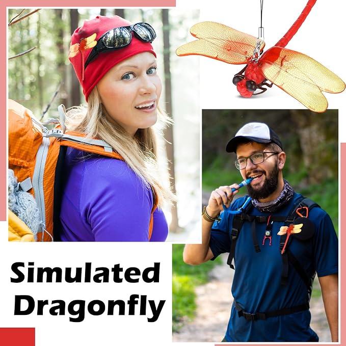 Qualirey 1pc Dragonfly Hat Clip Realistic Simulated Dragonfly with Hook Clip Attach to Backpack Hat for Indoor Yard Garden Plant Decor (Red)