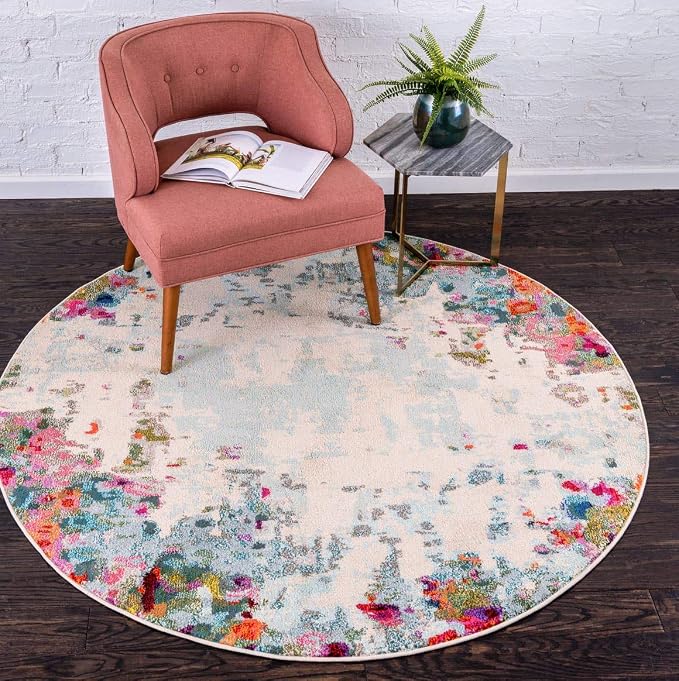 Unique Loom Chromatic Collection Area Rug - Joyous (4' 1" Round Multi/Blue)