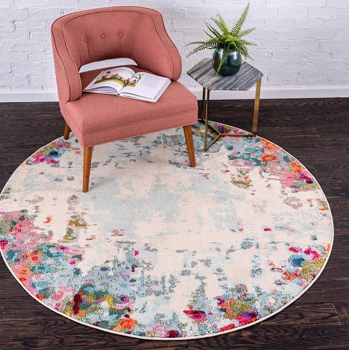 Unique Loom Chromatic Collection Area Rug - Joyous (6' 1" Round Multi/Blue)