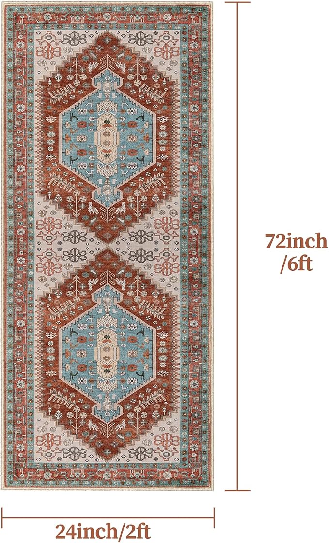 Ciicool Washable Non Slip Runner Rug,2x6ft Vintage Hallway Kitchen Rugs | Soft Oriental Indoor Mat Thin Boho Entry Carpet for Entrance Bedroom Bedside Living Room Laundry Bathroom Decor