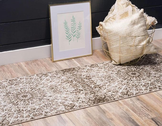 Unique Loom Sofia Collection Area Rug - Grace (3' 3" x 19' 8" Runner, Brown/ Ivory)
