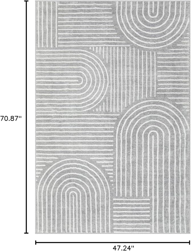 Lahome Abstract Washable Grey Rugs, Soft 4x6 Rugs for Bedroom Entryway | Non-Slip Ultra-Thin Living Room Rugs Modern Throw Carpet for Nursery Kitchen Darrell (4'x6', Gray)