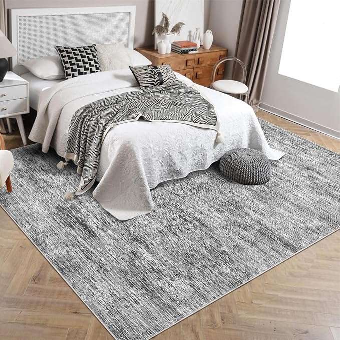 GarveeHome Washable Rugs 10x13 Modern Solid Color Nursery Rug with Non Slip Backing, Stain Resistant Non Shedding Floor Cover Carpet Low Pile Ultra Soft Mats for Living Room, Dining Room, Light Grey