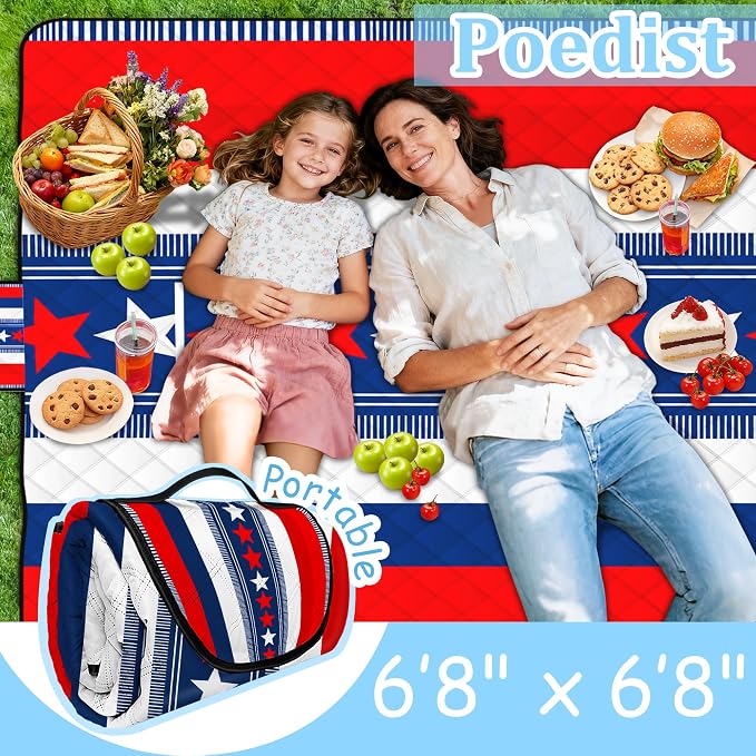 Poedist Extra Large Picnic Blanket Waterproof,80"x 80"Foldable Machine Washable Beach Blanket,Outdoor Blanket for 6-8 Adults, for Indoor Crawling,Park Beach,Camping,Hiking,Family Travel(National Flag)