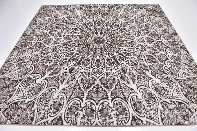Unique Loom Sofia Collection Area Rug - Grace (8' Square, Brown/ Ivory)