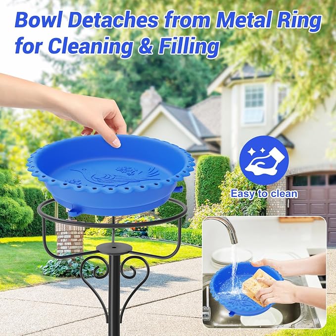 Bird Bath for Outside,40In Vintage Freestanding Bird Baths for Outdoors with Removable Bowl,Bird Baths Feeder with 5 Prongs Base for Garden Patio Yard Lawn Decor (Blue)
