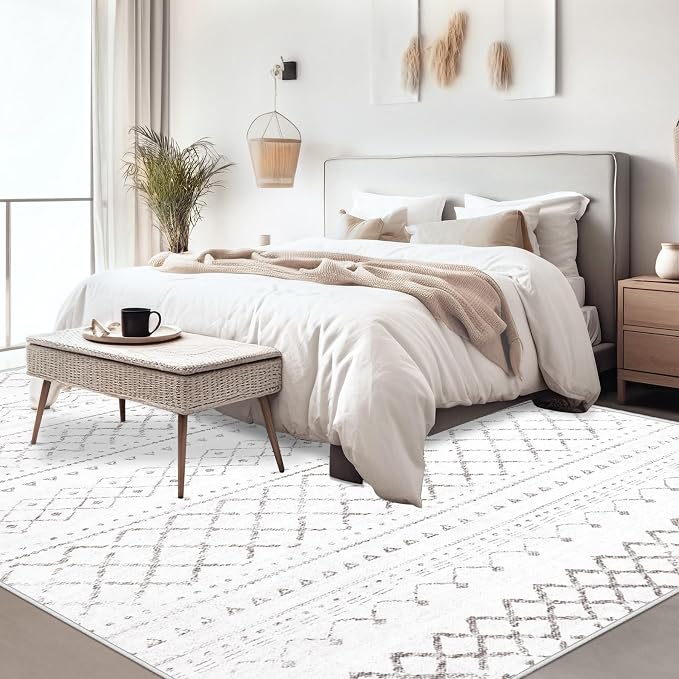 Area Rug Living Room Rugs 8x10 - Large Soft Boho Geometric Rug, Non-Slip Foldable Washable Rugs Non Shedding Morden Indoor Floor Carpet for Bedroom Office Dining Room (Dark Grey,8' x 10')