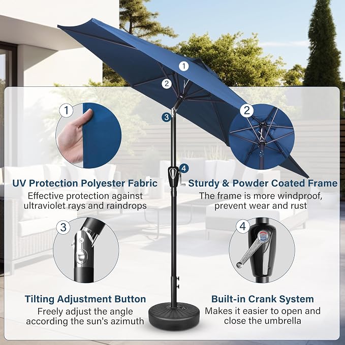 Simple Deluxe 7.5' Patio Umbrella Outdoor Table Market Yard Umbrella with 6 Sturdy Ribs for Backyard, Pool, Garden, Deck, Blue