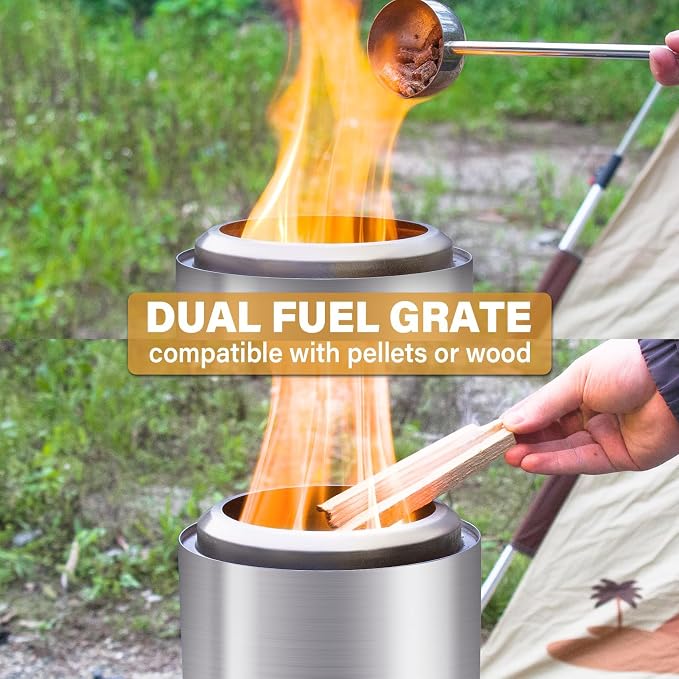 HGD Small Tabletop Fire Pit 8.8 x 8.6 in, Portable Mini Smokeless Table Top Firepit, Low Smoke Camping Stove for Outdoor & Patio, Fueled by Pellets or Wood, with Travel Bag, Stainless Steel, Silver