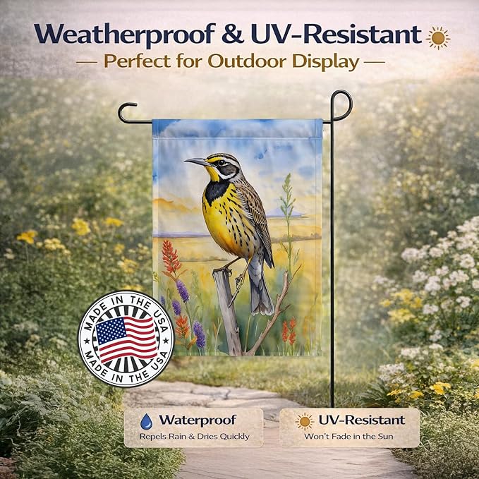 Caroline's Treasures Kansas Western Meadowlark Garden Flag Mailbox Flag Decorative Yard Flag Banner Outside Patio Artwork Yard Flower Beds, Garden Size, Multicolor