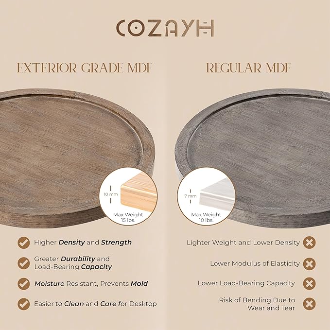 COZAYH Traditional Rustic Pedestal Table, Round Tray Top End Table with Farmhouse Style Distressed Finish for Small Spaces, Brown