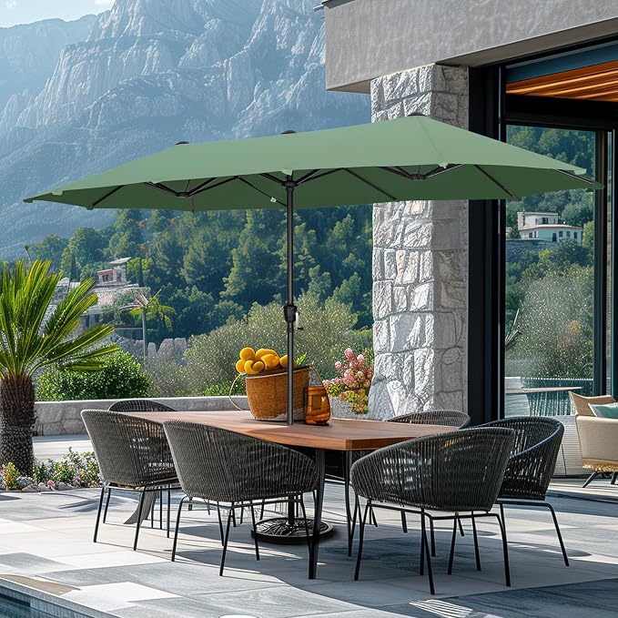 GREEN PARTY 13ft Rectangle Patio Umbrella, Double Sided Outdoor Table Umbrella with Crank & 1.5" Pole, Large Market Umbrella for Poolside Garden Deck Backyard, Mint
