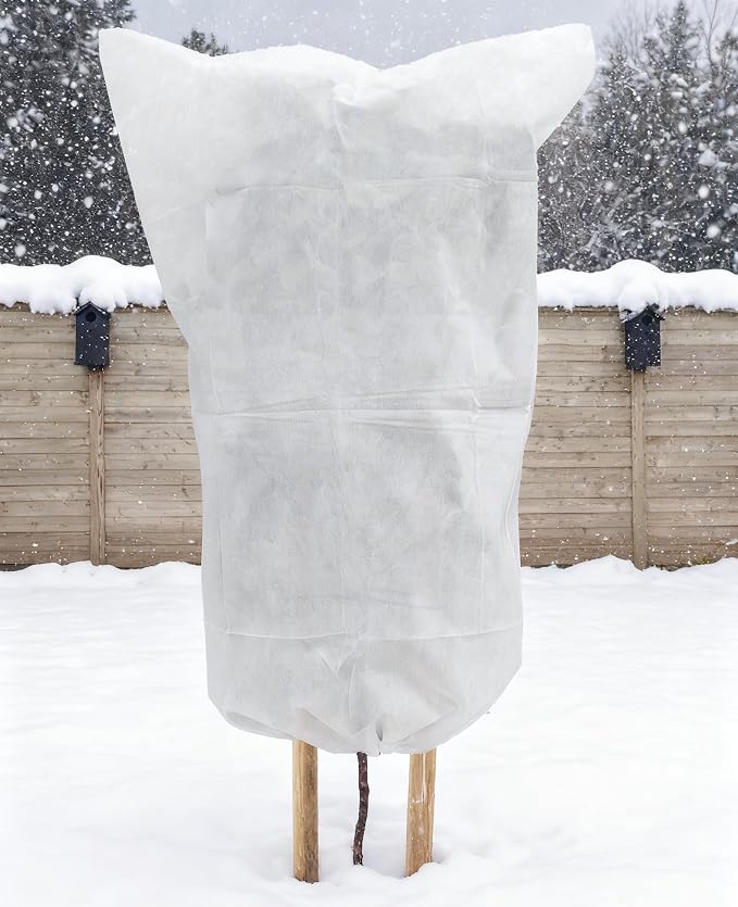 EAONE 12 Pack Plant Covers Freeze Protection, 32x47'' Winter Frosts Cloth for Outdoor Plants, Reusable Frost Blankets Drawstring Bags for Cold Freeze Sun Protection Bird Insect Prevention,White
