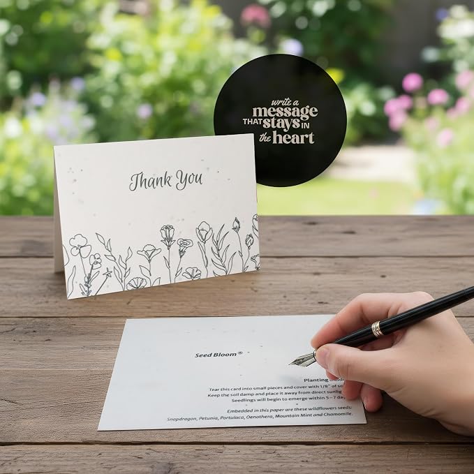 Thank You Cards – 5 Sets of Gift Cards with White Envelope Each, Embedded with Wildflower Seeds, Plantable and Writable Greeting Cards for Weddings, Baby Showers, Teachers, Friends, Business, and Everyday Gratitude