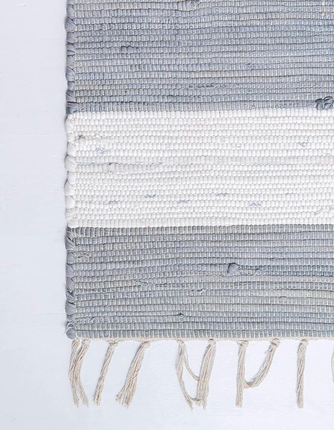 Unique Loom Chindi Rag Collection Area Rug - Striped (2' 2" x 8' Runner, Gray/ Ivory)
