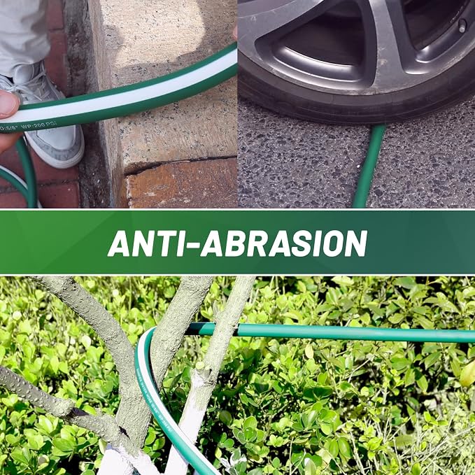 Heavy Duty Garden Hose 75 ft – Outdoor Hybird Water Hose with Solid Fitting - Flexible, Kinkless, Lightweight Garden Hose for Lawn Watering, Car Washing - Burst 500 Psi (Green, 75 FT)