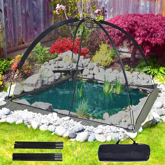 Pond Cover Net - Heavy Duty Nylon Dome Mesh with Zippers - 12x9FT Protector for Garden Pond Koi Fish and Plants - Birds & Leaves Animals Barrier