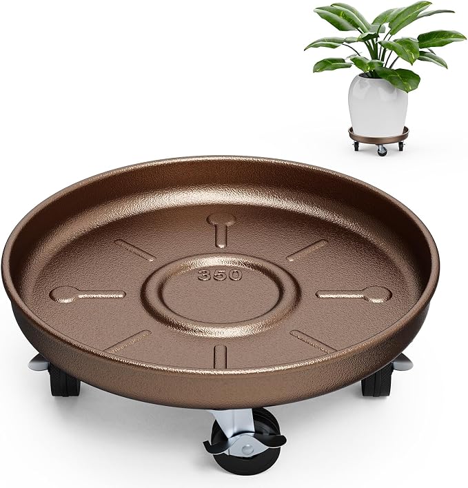 Plant Saucer 13" Rolling Plant Caddy Rolling Plant Stand with Wheels – Heavy Duty Metal, Locking, Sturdy, Rust-Resistant Finish, and Easy to Move, 350 lb Capacity