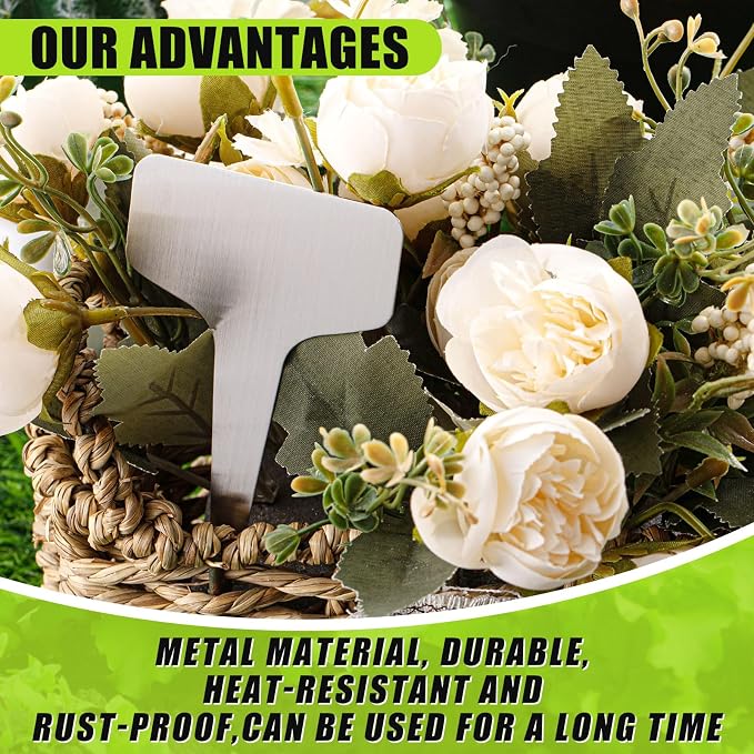 Hicarer 24 Pcs Metal Plant Labels Weatherproof Garden Markers 4" x 2.4" Engraving Stainless Steel 304 T-Type Plant Tags Reusable Nursery Tags for Outdoor Garden Greenhouse Vegetables Herb Flower Seed