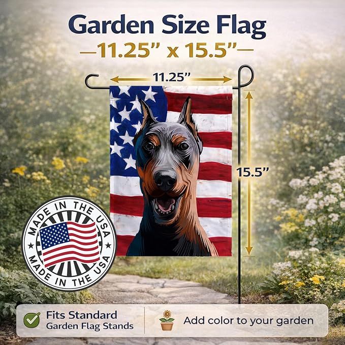 Caroline's Treasures CK6534GF German Pinscher Dog American Flag Garden Flag Mailbox Flag Decorative Yard Flag Banner Outside Patio Artwork Yard Flower Beds, Garden Size, Multicolor