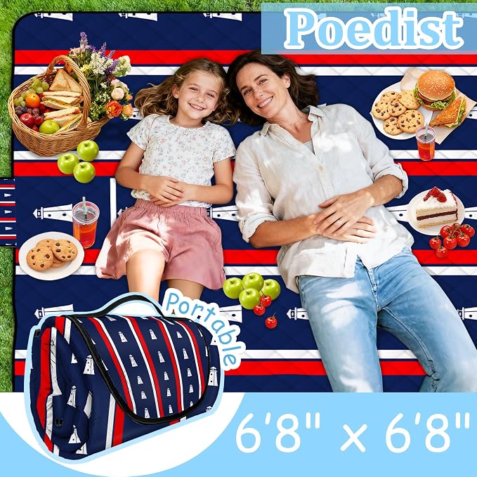 Extra Large Picnic Blanket 80" x 80", Waterproof Sandproof Foldable Picnic Mat for Beaches,Picnics,Camping,Parks,Park.Lighthouse