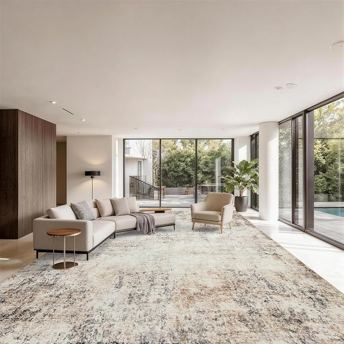 Washable 10x14 Area Rug: Neutral Rugs for Living Room Dining Room Bedroom Office Indoor - Non-Slip Modern Large Carpet Home Decor - 10x14 Sandstone Beige Gray