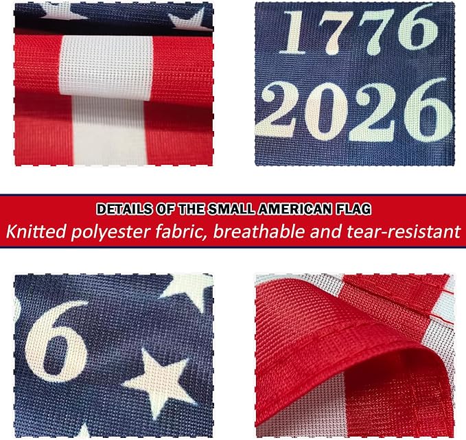6 Pcs 250th Anniversary American Flags on Stick 12x18 Inch, 1776-2026 US Handheld Flag with Telescopic Stainless Steel Pole, Small USA Stick Flag Perfect for 4th of July Patriotic Decorations